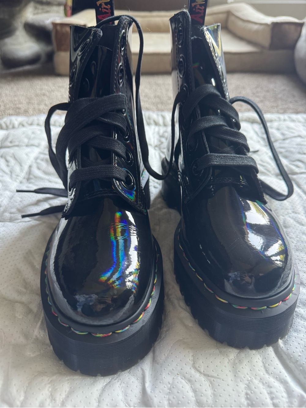 Dr. Martens Black Holographic Platform Combat Boots- limited edition Molly boot - Picture 3 of 10